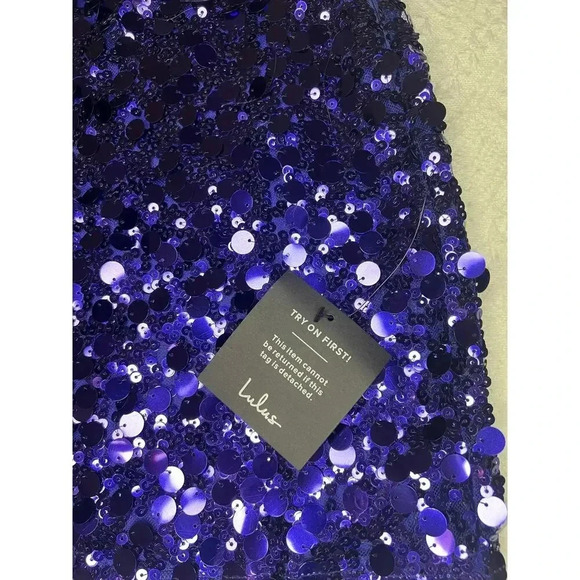 Lulu’s Glittery Persona Dark Blue Sequins Strapless Mini Dress, Mermaidcore - Picture 11 of 12